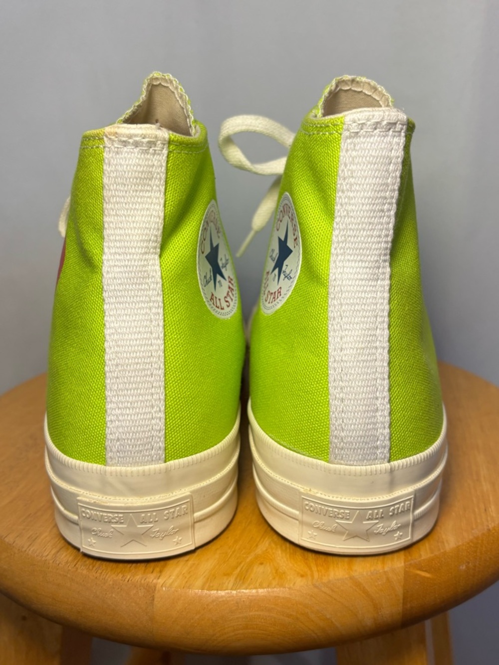 Converse x Comme des Garçons Play Neon Green High Top Sneakers 10W - Picture 7 of 10
